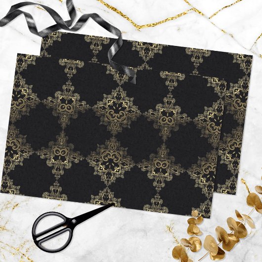 Faux Gold en Black Decorative Pattern Tissuepapier