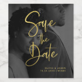 Faux Gold en Black Overlay | Foto De datum opslaan Wijn Etiket (Enkel label)