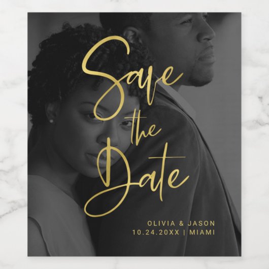 Faux Gold en Black Overlay | Foto De datum opslaan Wijn Etiket (Enkel label)