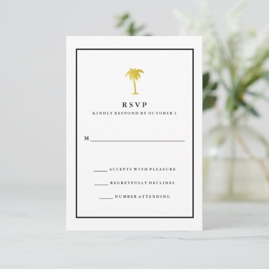 Faux Gold en Black Palm Tree | Glam Wedding RSVP (Staand voorkant)