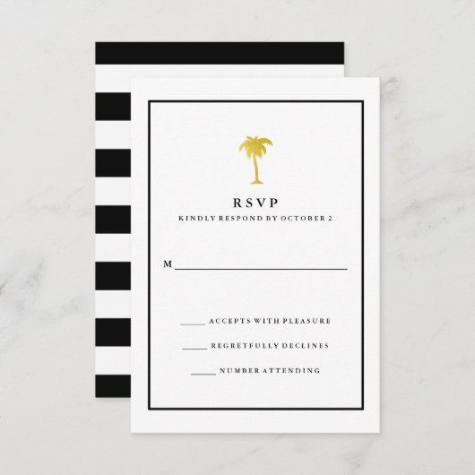 Faux Gold en Black Palm Tree | Glam Wedding RSVP (Voorkant / Achterkant)