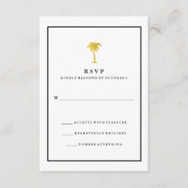 Faux Gold en Black Palm Tree | Glam Wedding RSVP Kaartje