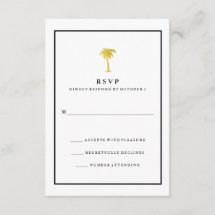 Faux Gold en Black Palm Tree Glam Wedding RSVP Kaartje