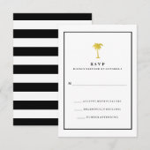 Faux Gold en Black Palm Tree | Glam Wedding RSVP Kaartje (Voorkant / Achterkant)