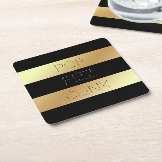 Faux Gold en Black Pop Fizz Clink | Nieuwe jaren o Kartonnen Onderzetters (Schuin)