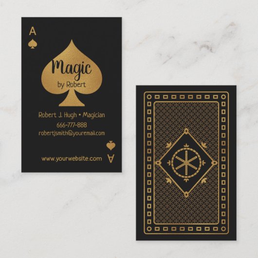 Faux Gold en Black Spade Ace Poker Magicien Visitekaartje (Voorkant / Achterkant)