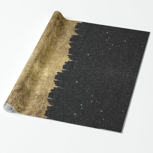 Faux Gold en Black Sterrennacht, penseelstreken Cadeaupapier (Uitgerold)