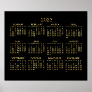 Faux Gold en Black Yarly Calendar 2023 Poster