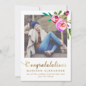 Faux Gold en Floral Afstuderen Aankondigingsfoto Aankondiging (Voorkant)