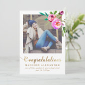 Faux Gold en Floral Afstuderen Aankondigingsfoto Aankondiging (Staand voorkant)