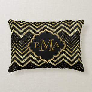Faux Gold en Glitter Chevron Custom Black Back Decoratief Kussen