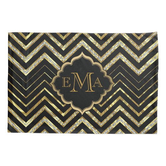 Faux Gold en Glitter Chevron Custom Black Back Kussensloop (Achterkant)