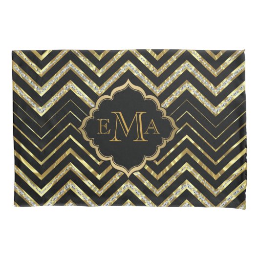 Faux Gold en Glitter Chevron Custom Black Back Kussensloop (Voorkant)