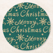 Faux Gold en Green Merry-kerstbrieftering Ronde Kartonnen Onderzetter (Voorkant)