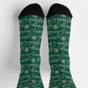 Faux Gold en Green Merry-kerstbrieftering Sokken
