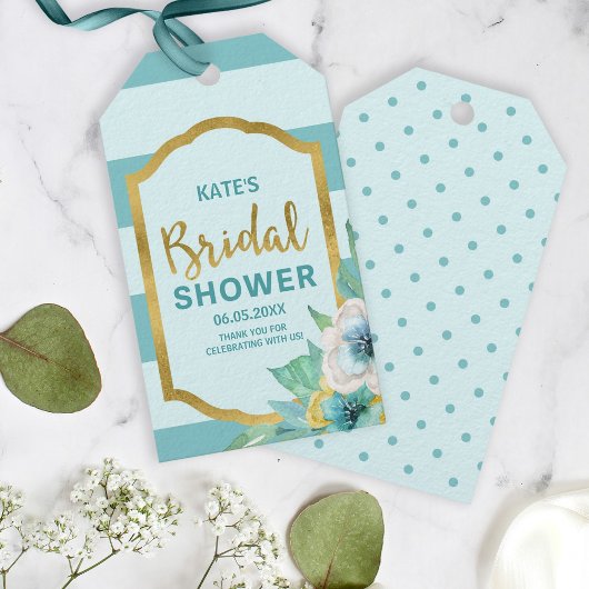 Faux Gold en Mint Bloemen Vrijgezellenfeest Cadeaulabel