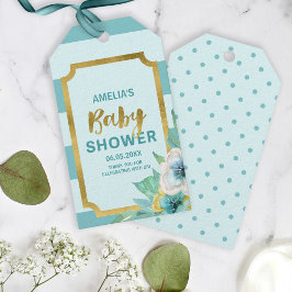 Faux Gold en Mint Floral Baby shower Cadeaulabel