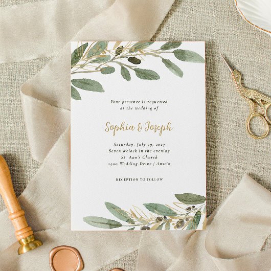 Faux Gold en olijfbladeren | Weddenschap Kaart