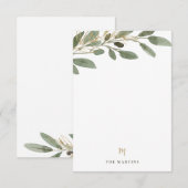Faux Gold en olijfbladeren | Weddenschapsmonogram Notitiekaartje (Voorkant / Achterkant)