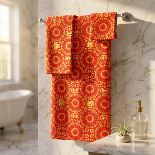 Faux Gold en Red Stylish Chic Decorative Pattern Bad Handdoek