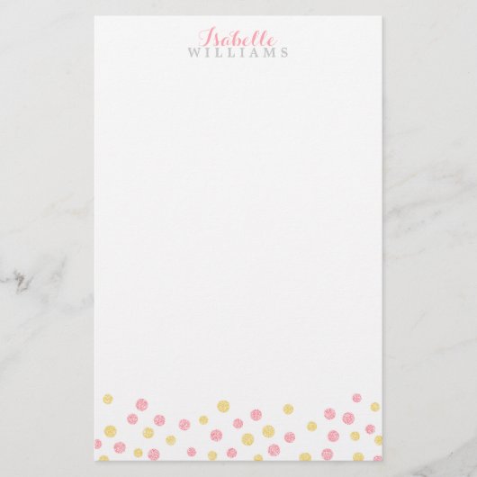 Faux Gold en roze Confetti Stippen Briefpapier (Voorkant)