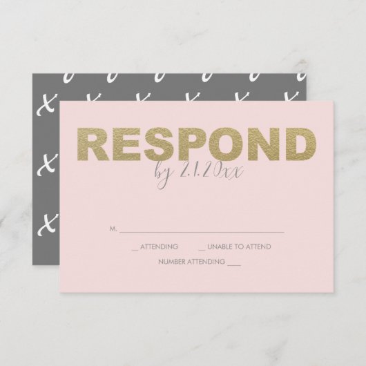 Faux Gold en Roze Reply RSVP-kaarten RSVP Kaartje (Voorkant / Achterkant)