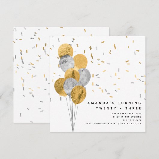 Faux Gold en Silver Foil Modern Adult Birthday Kaart (Voorkant / Achterkant)