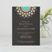 Faux Gold en Turquoise Circle Mandala Black Kaart (Staand voorkant)