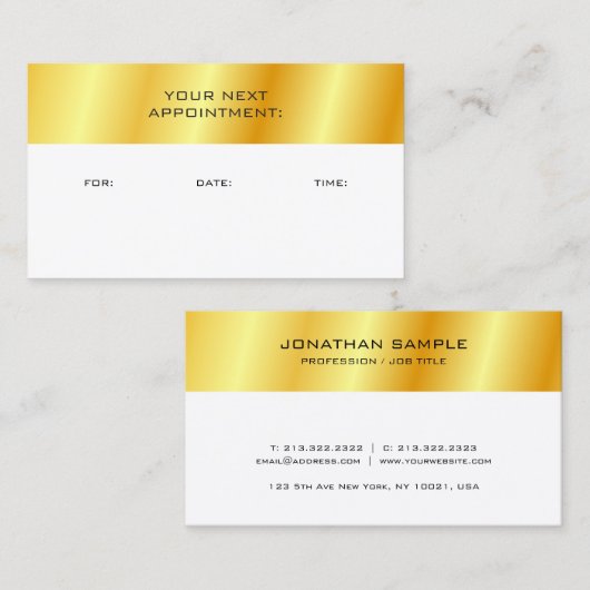 Faux Gold en White Afspraak Herinnering Sjabloon Afsprakenkaartje (Voorkant / Achterkant)