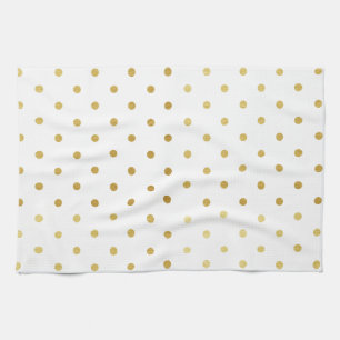 Faux Gold en White Polka Dots Theedoek