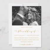 Faux Gold en White Wedding Calligraphy and Photo Kaart (Voorkant)