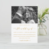 Faux Gold en White Wedding Calligraphy and Photo Kaart (Staand voorkant)