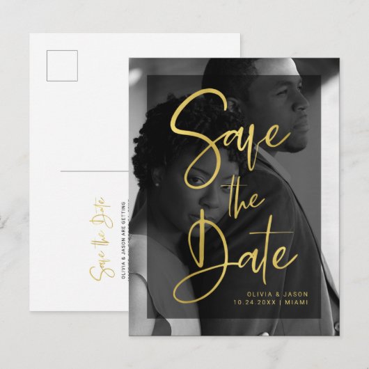 Faux Gold en zwarte bekleding | De foto bewaart de Aankondigingskaart (Voorkant / Achterkant)