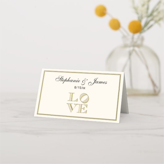 Faux Gold Escort Place Cards Ivory BG Plaatskaartje (Voorkant)
