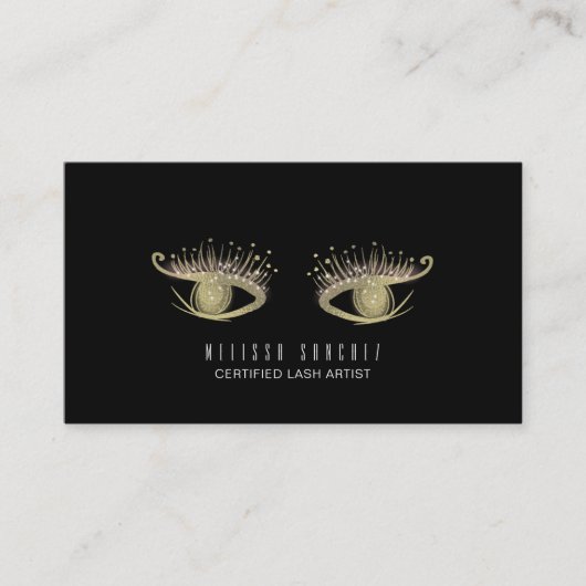 Faux Gold Eyelashes Salon Black Visitekaartje (Voorkant)