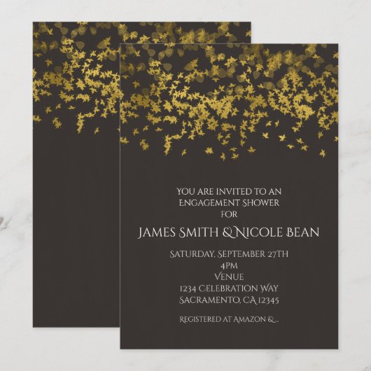 Faux Gold Falling verlaat Rustieke Uitnodiging Her (Voorkant / Achterkant)