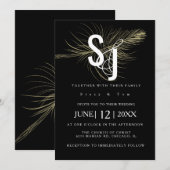 Faux Gold Feather Botanical Black Wedding Suite Kaart (Voorkant / Achterkant)