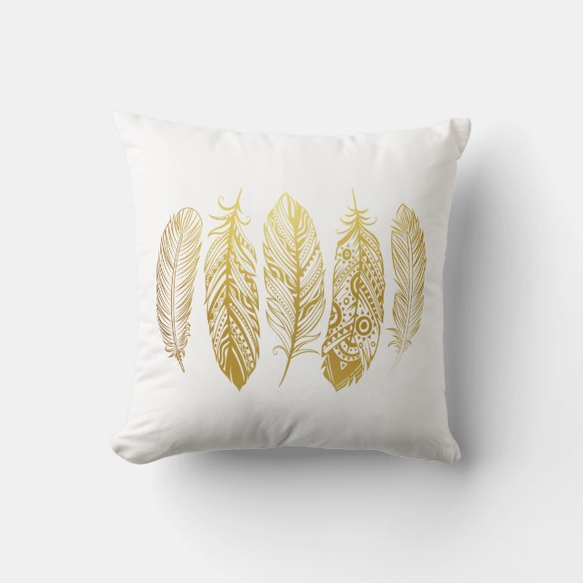 Faux Gold Feather Tribal Print Pillow Kussen (Voorkant)