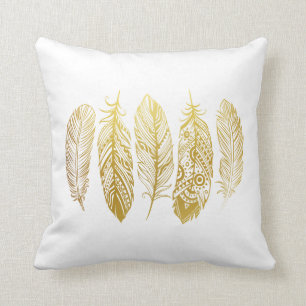 Faux Gold Feather Tribal Print Pillow Kussen
