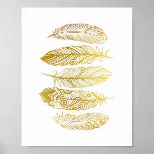 Faux Gold Feathers - Poster voor tribaal afdrukken