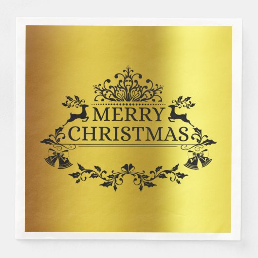 Faux Gold Festive Merry-kerstpapier Napkin Servet (Voorkant)