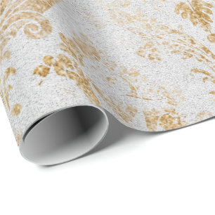 Faux Gold Floral Cottage Grungy Damask Gray Royal Cadeaupapier