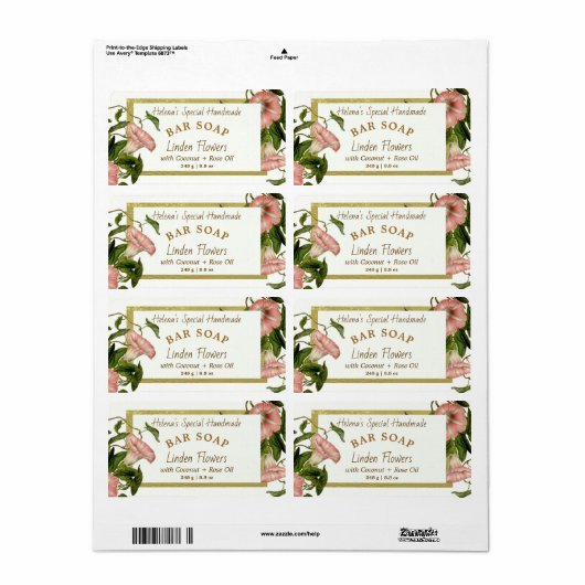  Faux Gold Floral Label for Handmade Soap (Full Sheet)