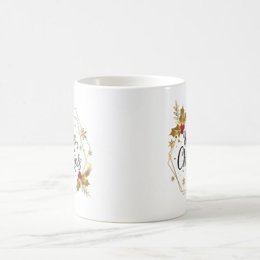 Faux Gold Floral Merry kerst | Mok (Center)