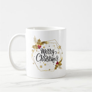 Faux Gold Floral Merry kerst   Mok
