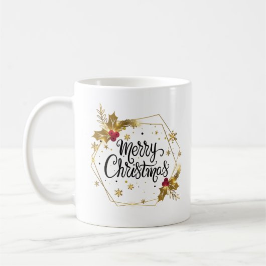 Faux Gold Floral Merry kerst | Mok (Links)