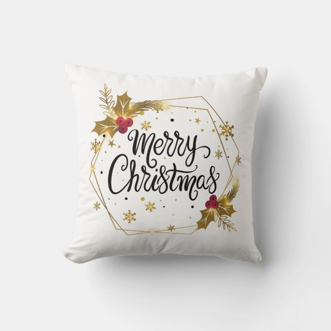 Faux Gold Floral Merry kerst | Sierkussen (Voorkant)