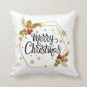 Faux Gold Floral Merry kerst   Sierkussen