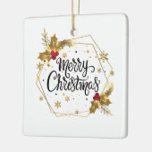 Faux Gold Floral Merry kerst | Versiering Keramisch Ornament (Links)