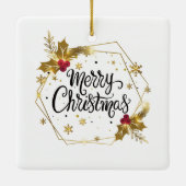 Faux Gold Floral Merry kerst | Versiering Keramisch Ornament (Achterkant)